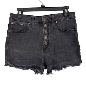 Madewell Denim Jean Shorts‎ Button Fly Cutoff Raw Hem Black Size 28
